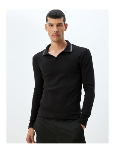 Koton Slim Fit T-Shirt Long Sleeve V Neck Polo Cotton