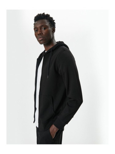 Koton Pocket Detailed Raised Zippered Cotton Basic Hooded Sweatshirt