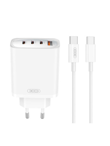 Зарядно устройство комплект XO CE23 PD 65W 3x USB-C 1x USB + кабел USB-C - USB-C, Бяло