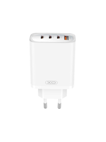 Зарядно устройство адаптер 65W 3x USB-C 1x USB, XO CE23 PD, 220V, Бяло