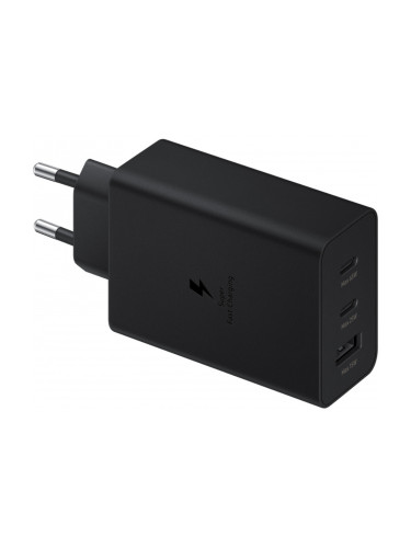 Оригинално зарядно устройство адаптер Samsung EP-T6530NBEGEU 65W, 3.5A, 1x USB-A - 2x Type C, Super Fast Charging в кутия, Черно