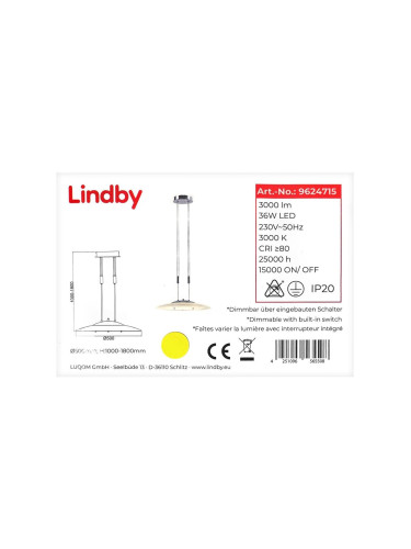 Lindby - LED Димируем пендел AMIDALA LED/36W/230V