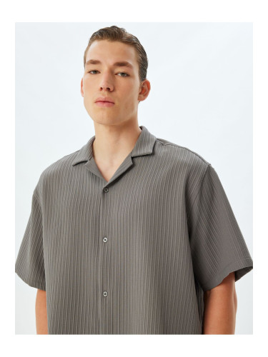 Koton Short Sleeve Shirt Textured Turn-down Collar Button-down