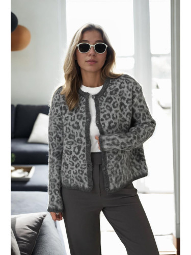 61353 Dewberry Leopard Patterned Cardigan-ANTHRACITE