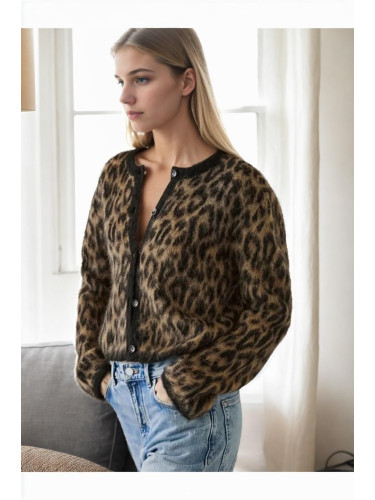 61353 Dewberry Leopard Patterned Cardigan-COFFEE