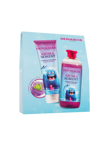 Dermacol Aroma Moment Plummy Monster Подаръчен комплект пяна за вана Plummy Monster 500 ml + душ гел Plummy Monster 250 ml + гъба за къпане увредена кутия