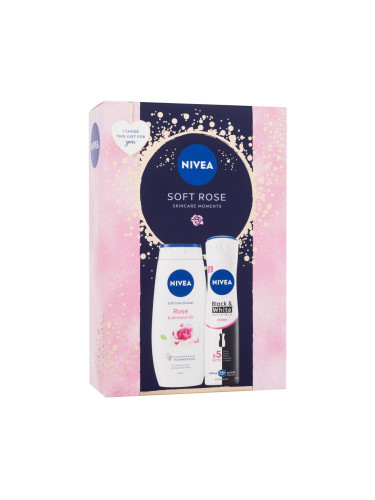 Nivea Soft Rose Подаръчен комплект антиперспирант Invisible Black & White Clear 150 ml + душ гел Rose & Almond Oil 250 ml увредена кутия