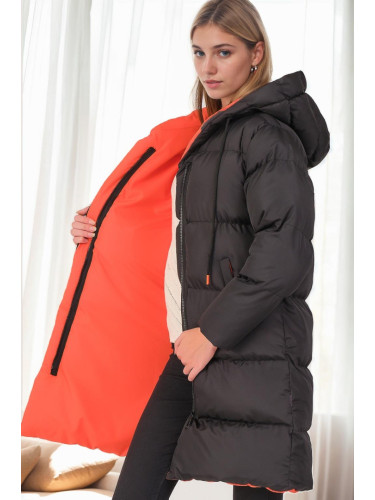 Z9687 DEWBERRY WOMEN'S COAT-BLACK-ORANGE