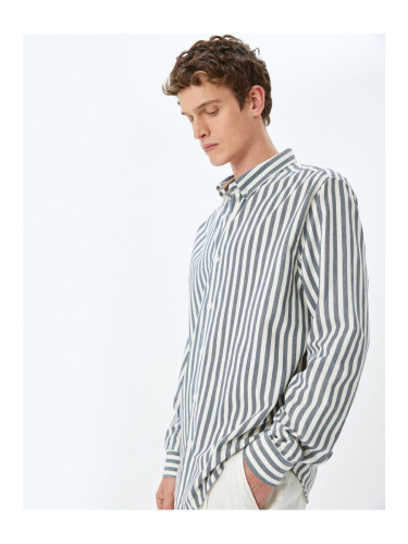 Koton Long Sleeve Button Down Shirt Slim Fit Collar Striped shirt