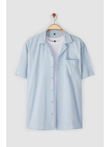 Trendyol Blue Oversized Fit Summer Cotton Shirt