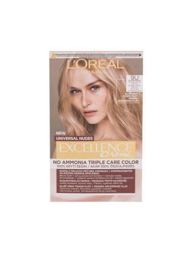 L'Oréal Paris Excellence Creme Triple Protection Боя за коса за жени 48 ml Нюанс 9U Very Light Blond увредена кутия