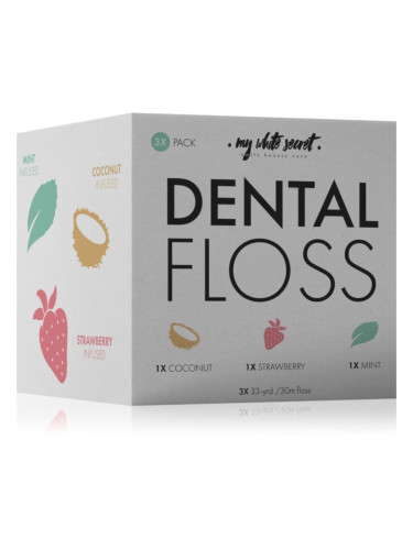 My White Secret Dental Floss конец за зъби Coconut, Mint, Strawberry 3 бр.