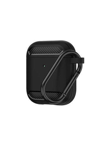 Techsuit Carbon Silicone Case - силиконов калъф с карабинер за Apple AirPods и Apple AirPods 2 (черен)