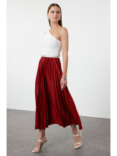 Trendyol Burgundy Pleated Maxi Skirt