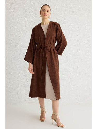 Trendyol Brown Waist Tie Detailed Linen Look Woven Kimono & Kaftan