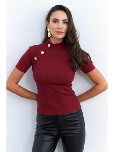 Cool & Sexy Women's Burgundy Button Accessory Camisole Blouse