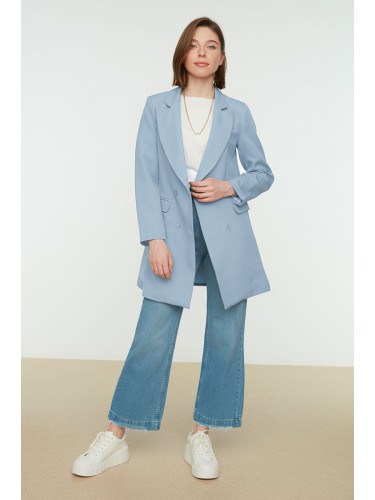 Trendyol Light Blue Double Button Pocket Detail Lined Blazer Woven Jacket