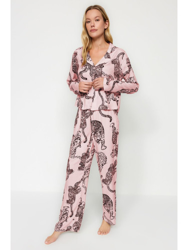 Trendyol Pink Tiger Patterned Viscose Woven Pajama Set