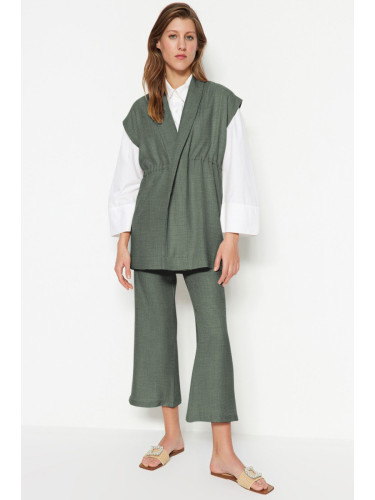 Trendyol Khaki Internally Tied Linen Look Kimono-Pants Woven Set