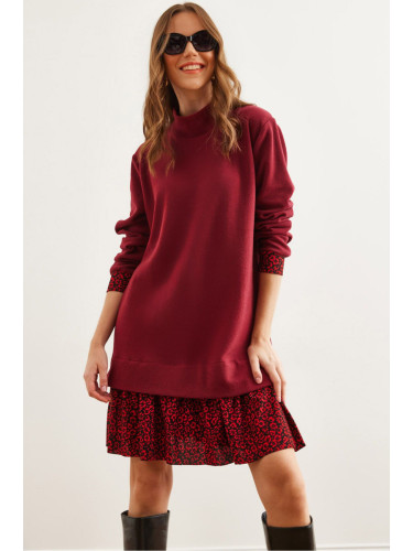 Olalook Women's Burgundy Red Garnished Thessaloniki Dress