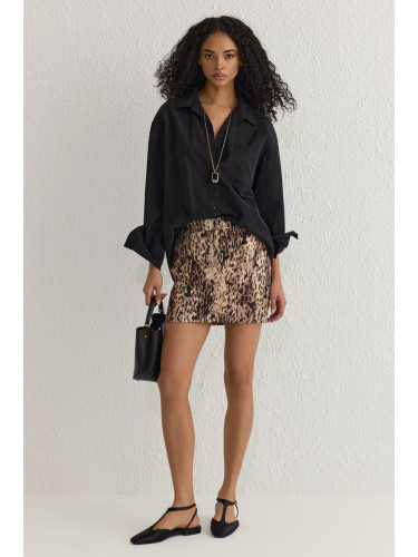 Trendyol Brown Floral Patterned Mini Length Woven Skirt