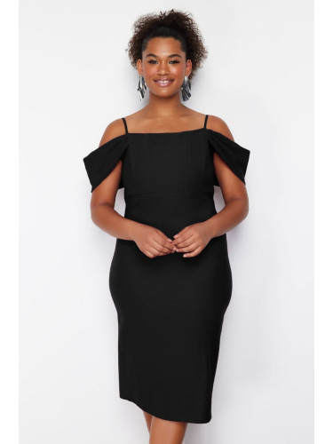 Trendyol Curve Black Plain Bodycone Midi Woven Plus Size Dress