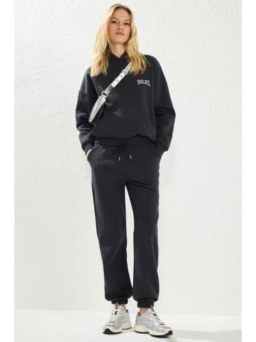 Trendyol Anthracite Thick Polar Fleece Hooded Oversize/Relaxed Cut Knitted Tracksuit