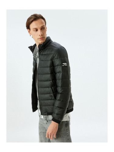 Koton Latex Fabric Slim Fit Puffer Jacket with Stand Collar Label Detail