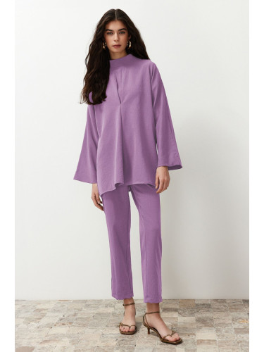 Trendyol Lilac Collar Detail Woven Bottom Top Set