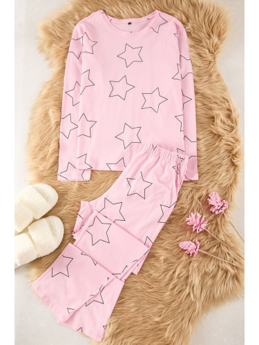 Trendyol Pink 100% Cotton Star Knitted Pajama Set