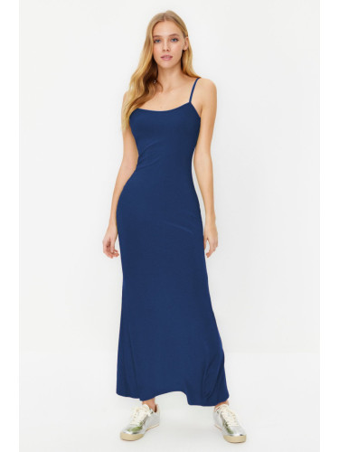 Trendyol Indigo Maxi Bodycone/Body Fitted Strappy Stretch Knit Dress