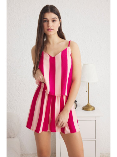 Trendyol Pink Striped Rope Strap Viscose Woven Pajama Set