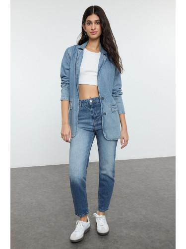 Trendyol Blue More Sustainable High Waist Slim Mom Jeans