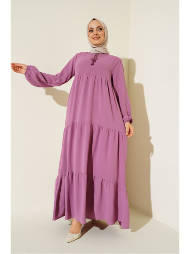 Bigdart 1627 Collar Lace-up Hijab Dress - D. Fuchsia