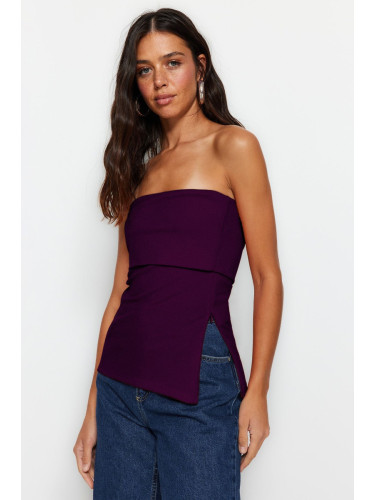 Trendyol Plum Strapless Collar Side Zipper Crepe Knit Blouse