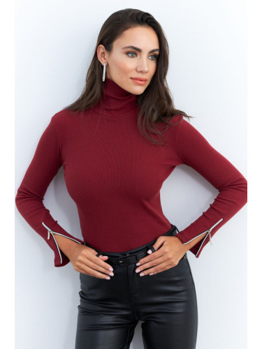 Cool & Sexy Women's Burgundy Sleeves Zip up Camisole Fisherman Blouse