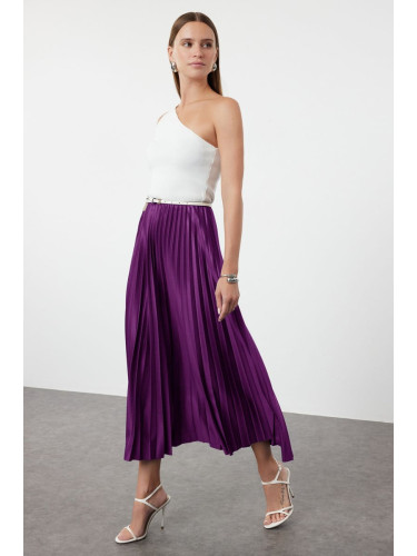 Trendyol Plum Pleated Maxi Stretch Knit Skirt