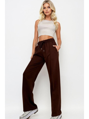 Trend Alaçatı Stili Women's Brown High Waist Front Turned Wide Leg Double Pocket Sweatpants