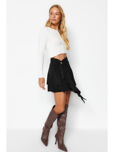 Trendyol Black Ruffle Detailed Flounce Mini Knitted Skirt