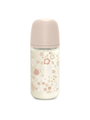 Suavinex Wonderland SX Pro Physiological Anti-Colic Glass стъклено бебешко шише M Medium Flow 3 m+ Liberty Pink 240 мл.