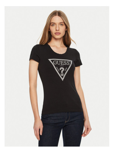 Guess Тишърт SS CN SHINY TRIANGLE Черен Shirt Fit