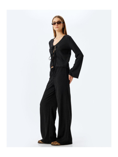 Koton Textured Elastic Waist Wide Leg Trousers