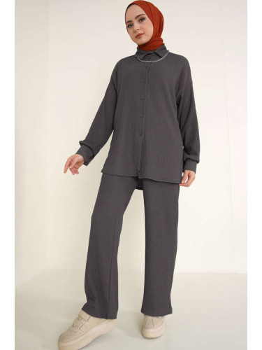 Bigdart T5858 Knitted Hijab Two Piece Suit - Anthracite