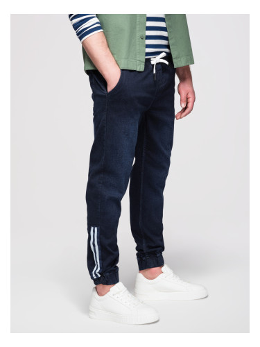 Ombre Men's denim joggers with piping - dark blue
