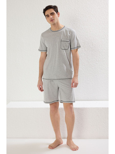 Trendyol Gray Regular Fit Bedioca Stitched Knitted Shorts Pajama Set