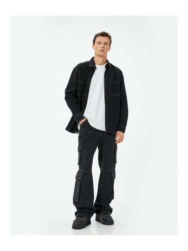 Koton Oversize Buttoned Cargo Pocket Detailed Jeans