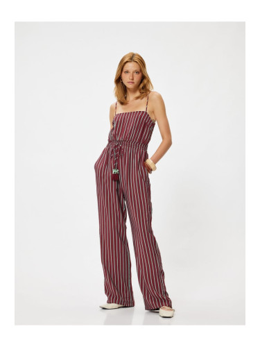 Koton X Melis Ağazat - Viscose Jumpsuit Thin Straps Wide Leg Pocket Elastic Waist