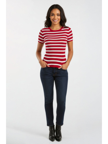 Trendyol Red Basic Striped Knit Sweater