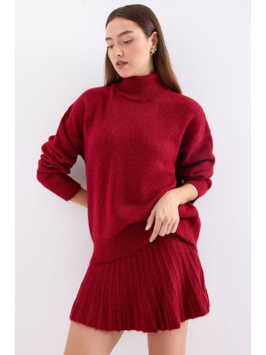 Bigdart 15891 Sweater Skirt Knitwear Two Piece Set - Red