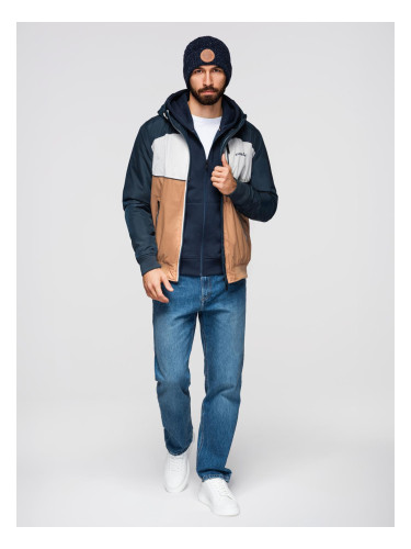 Ombre Lightweight colorful men's sports jacket with fleece - brown and navy blue